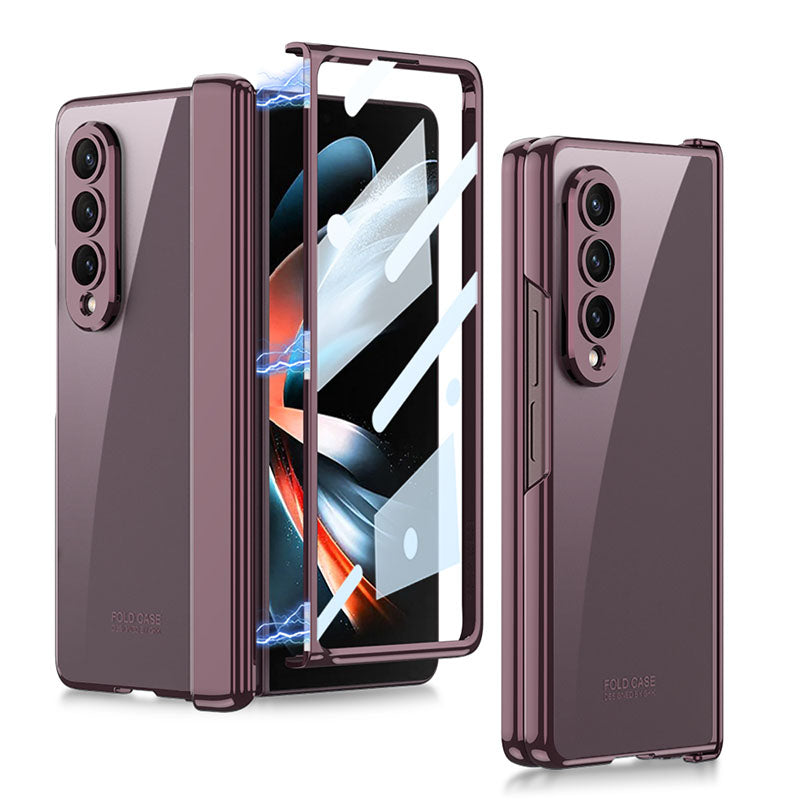 Electroplated Transparent Magnetic Hinge All-included Phone Case With Back Screen Protector For Samsung Galaxy Z Fold5 Fold4 - Mycasety Mycasety