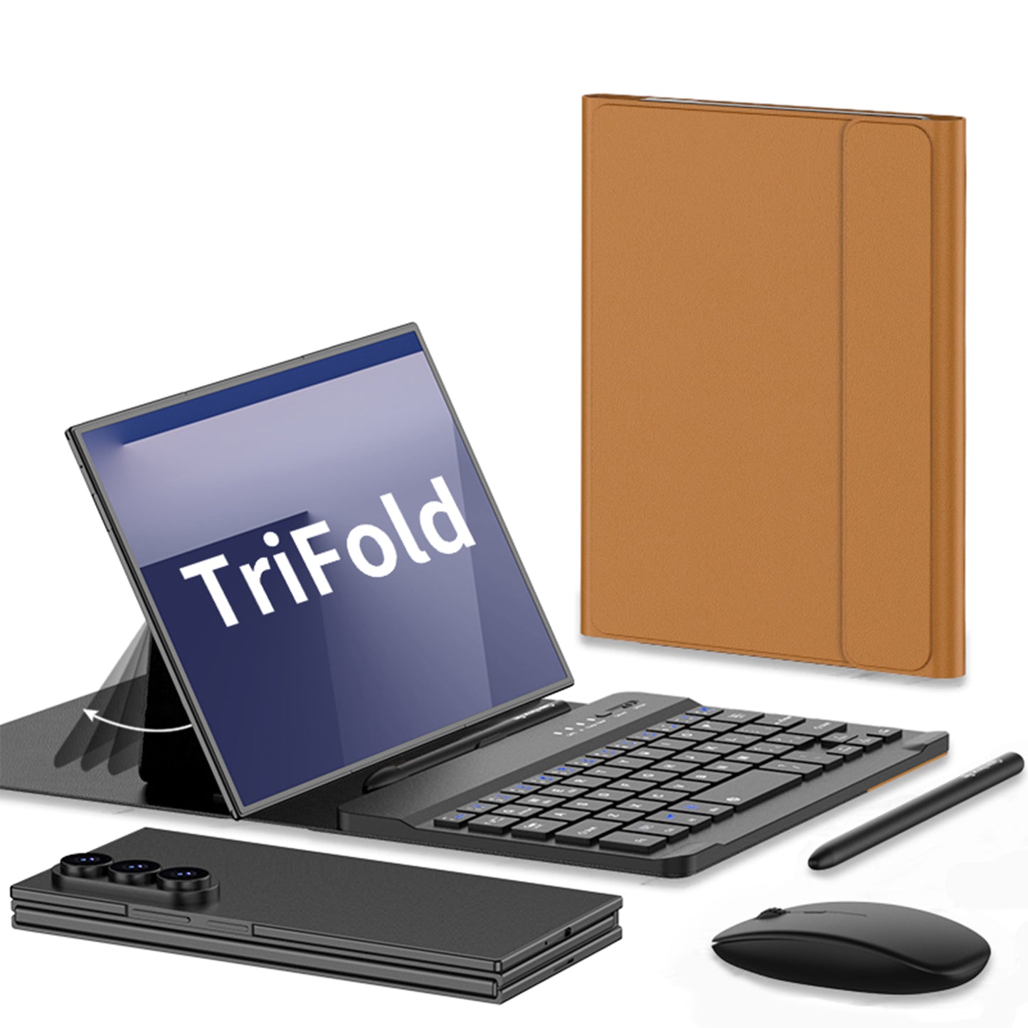 Business Keyboard Leather Cover With Bluetooth Mouse & Stylus For Galaxy Z TriFold