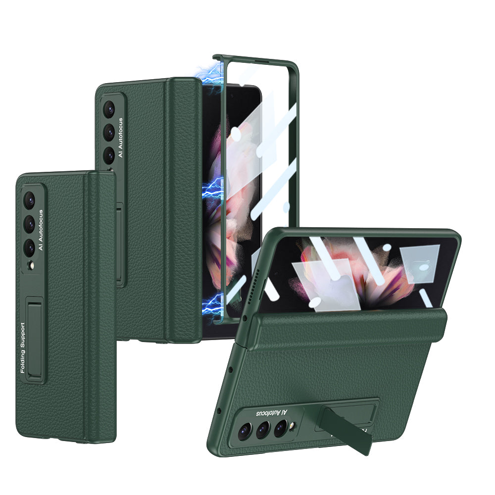 Magnetic Hinge Invisible Bracket All-included Protective Leather Phone Case For Samsung Galaxy Z Fold 5/4/3 - mycasety2023 Mycasety
