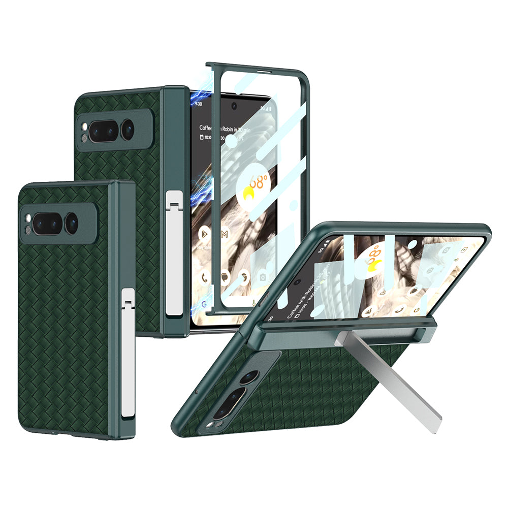 Magnetic All-inclusive Woven Pattern Case With Tempered Film For Google Pixel Fold With Damped Folding Bracket - mycasety2023 Mycasety