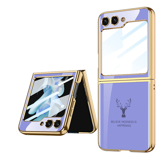 Electroplating Elk Shockproof Phone Case With Glass Screen Film For Galaxy Z Flip 6/5/4/3