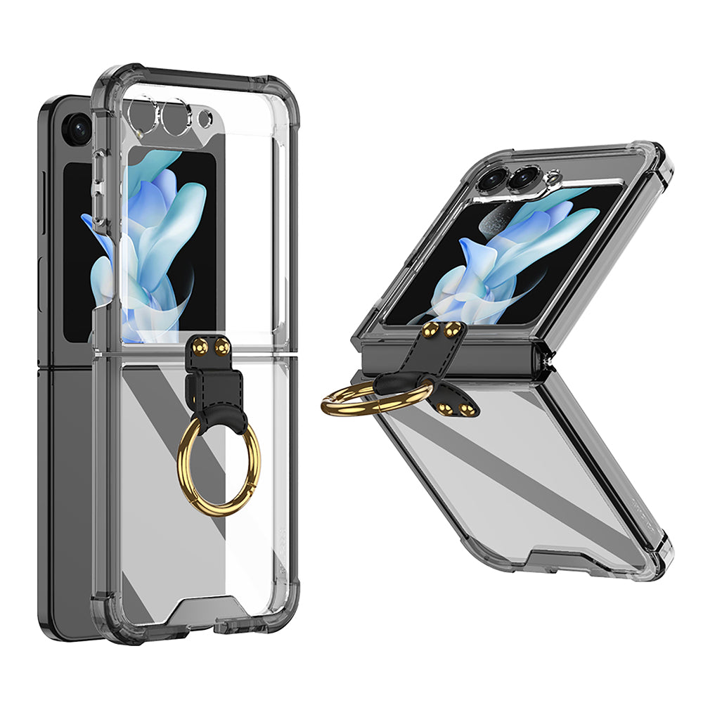 Airbag Protection Phone Case With Ring Holder For Galaxy Z Flip5 Flip4 Flip3 5G Black / Galaxy Z Flip4 / Without Magnetic Coil Airbag Protection Phone Case With Ring Holder For Galaxy Z Flip5 Flip4 Flip3 5G Black / Galaxy Z Flip4 / Without Magnetic Coil