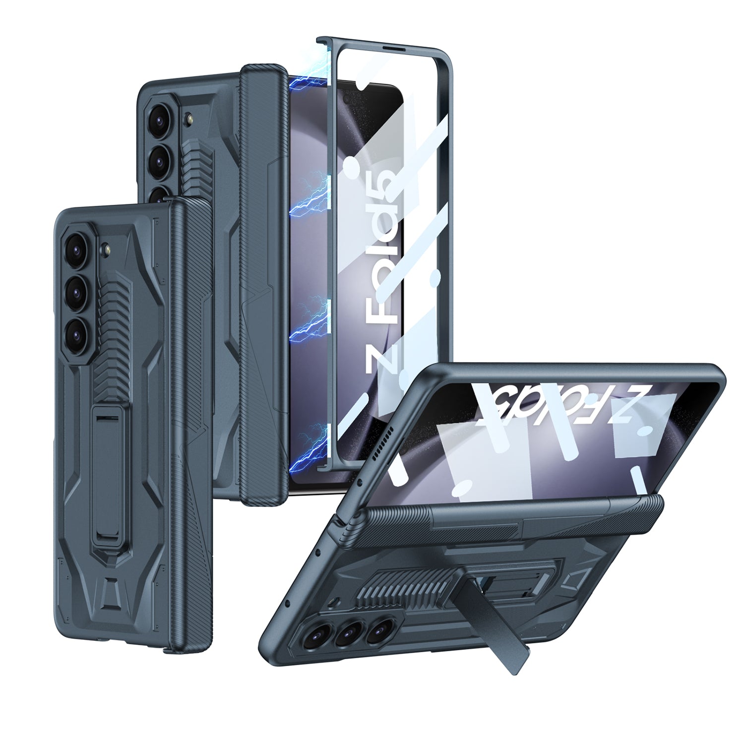 Magnetic Armor All-included Hinge Holder Case With Back Screen Protector For Samsung Galaxy Z Fold5 Fold4 Fold3 - mycasety2023 Mycasety