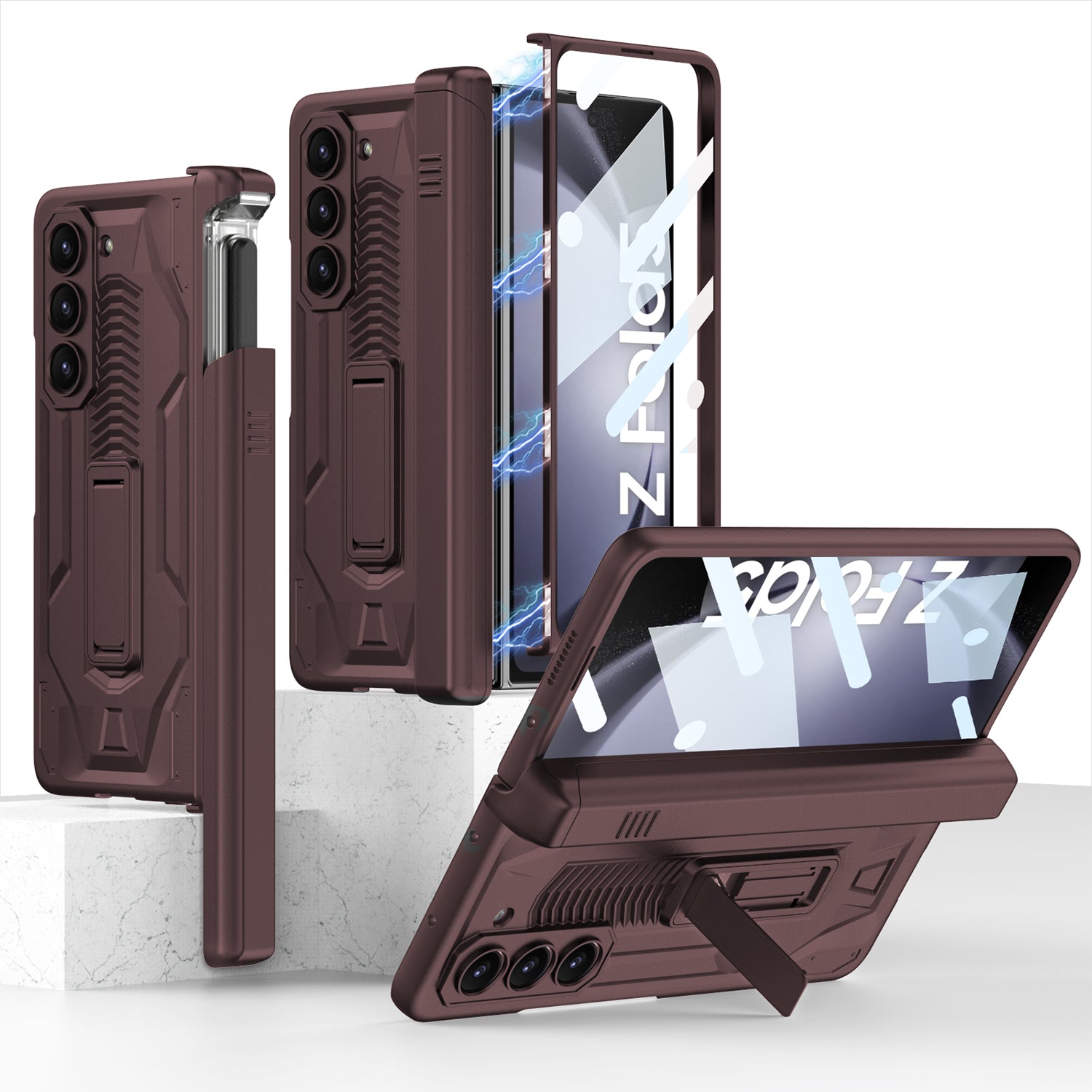 Armor All-included Magnetic Hinge Slide Pen Case Holder Phone Case With Back Screen Protector For Samsung Galaxy Z Fold3 Fold4 Fold5 - Mycasety Mycasety