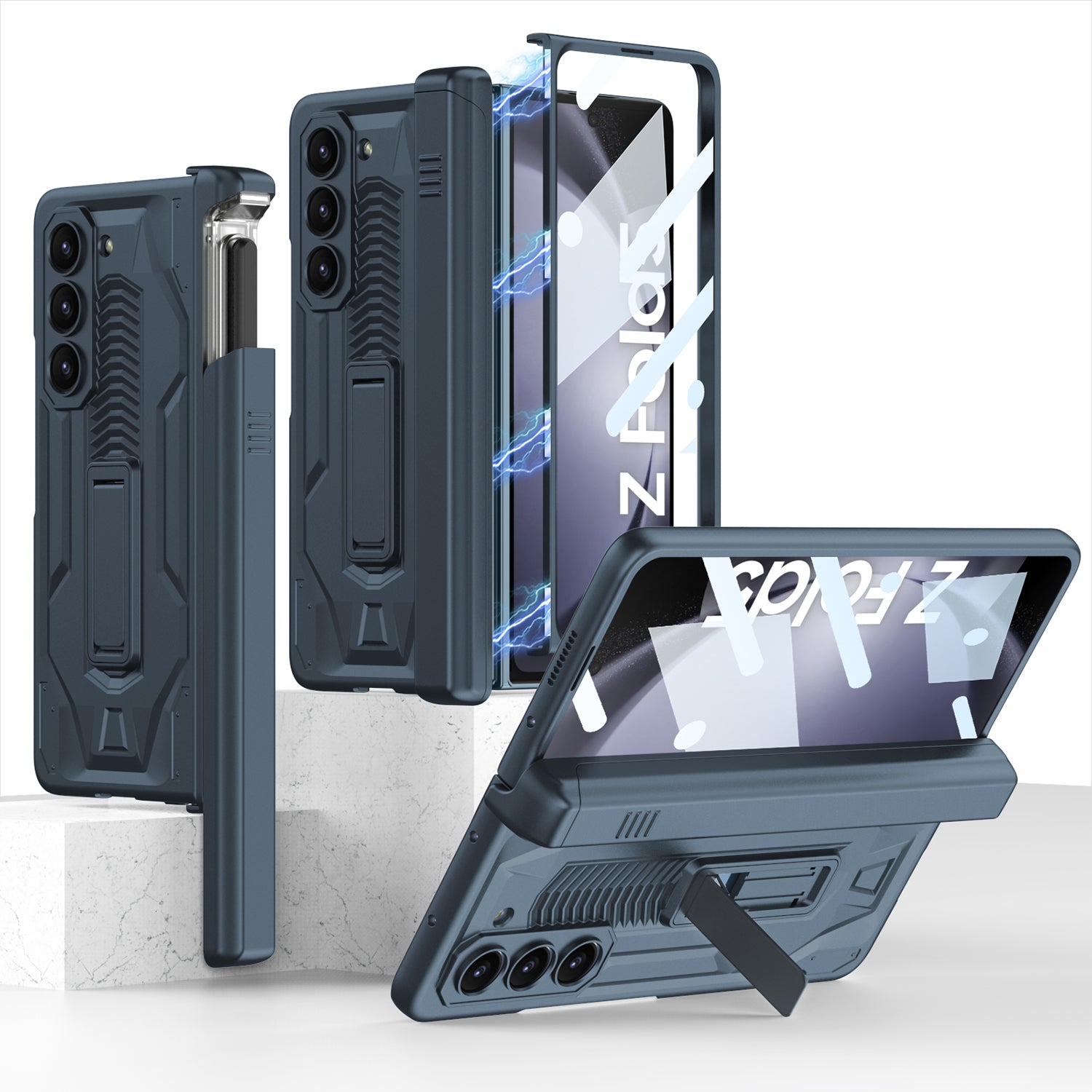 Armor All-included Magnetic Hinge Slide Pen Case Holder Phone Case With Back Screen Protector For Samsung Galaxy Z Fold3 Fold4 Fold5 - Mycasety Mycasety