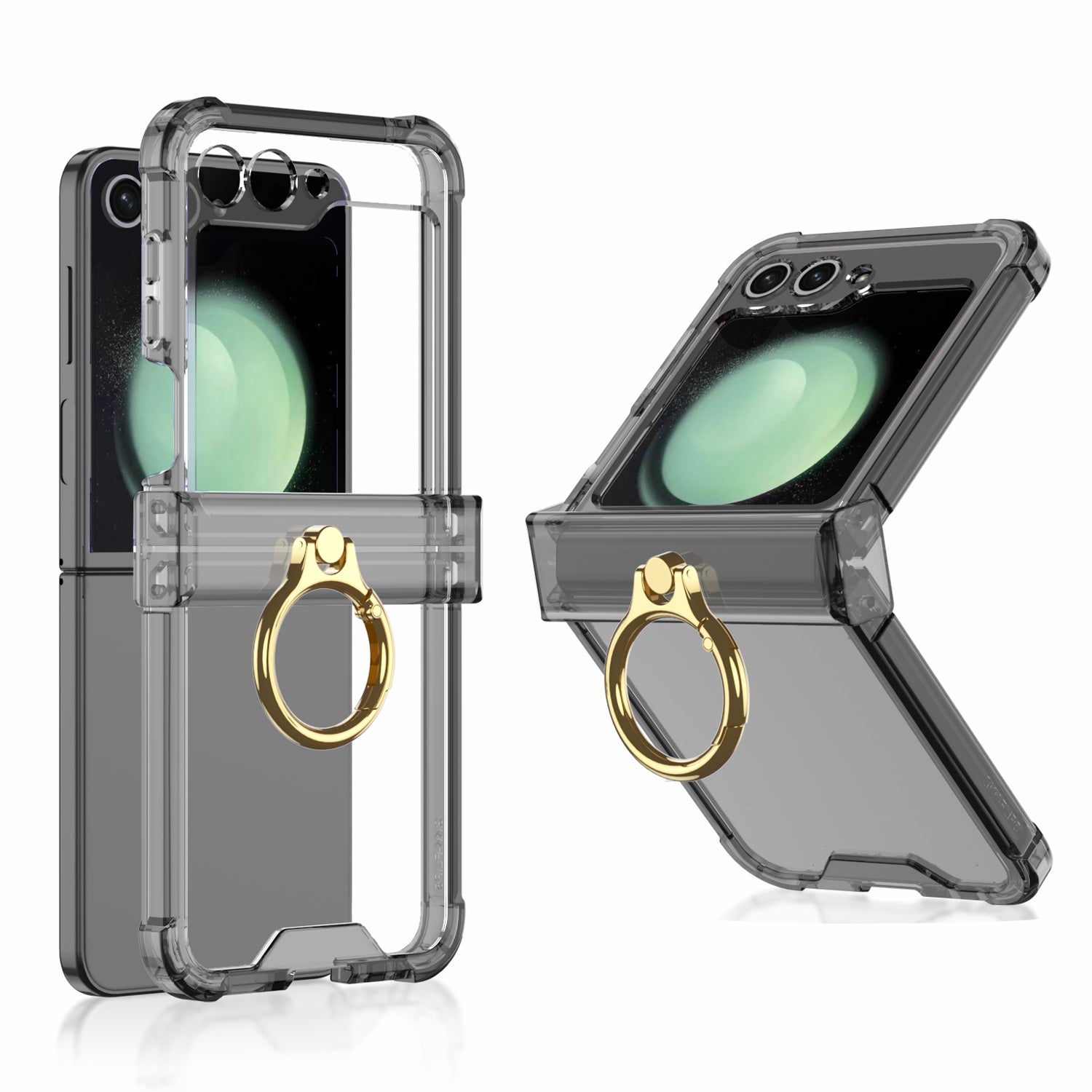 Soft Clear Ring Holder Hinge Airbag Protective Phone Case For Samsung Galaxy Z Flip5 Flip4 Flip3 - mycasety2023 Mycasety