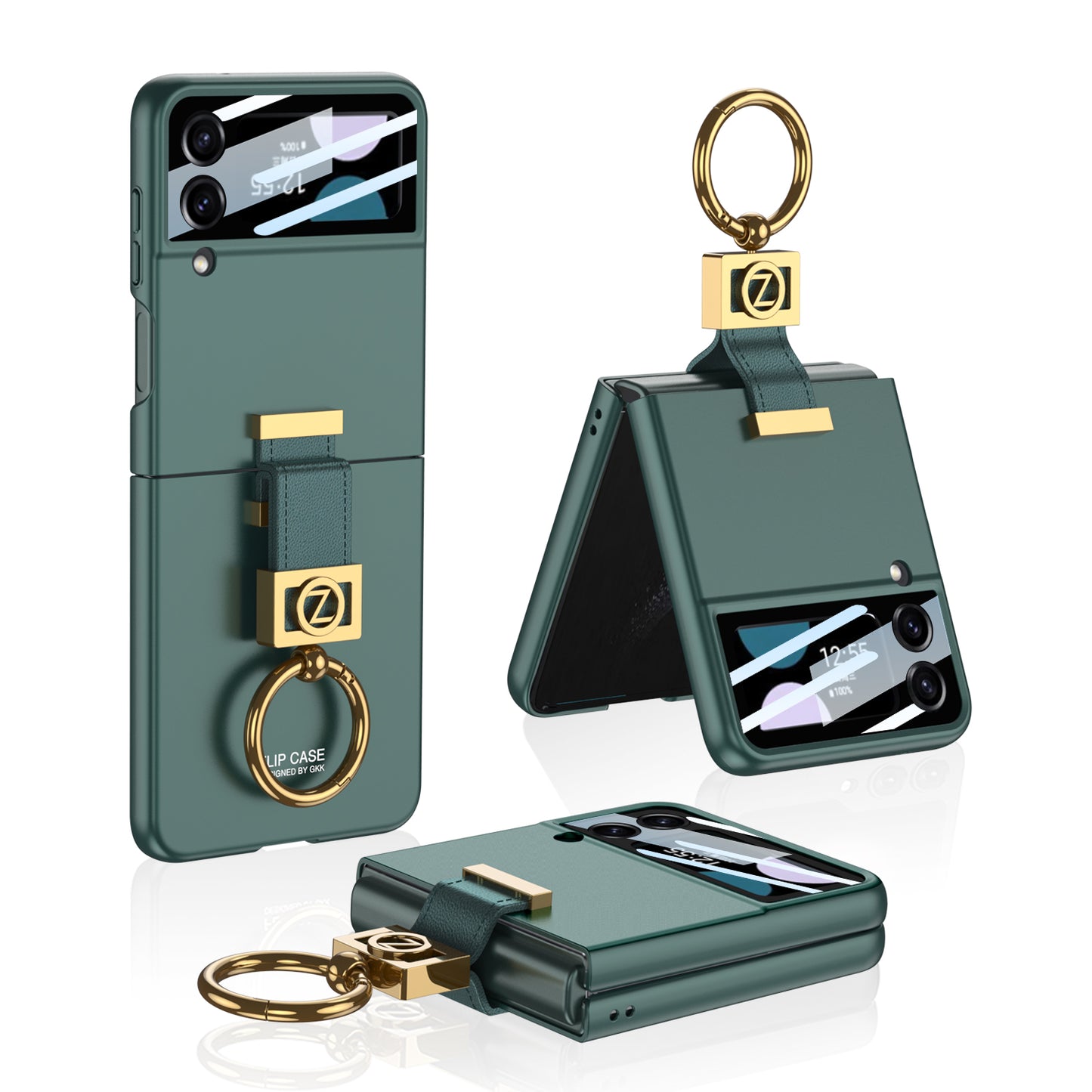 Luxury Z Ring Holder Phone Case With Back Screen Protector For Samsung Galaxy Z Flip5 Flip4 Flip3 - mycasety2023 Mycasety