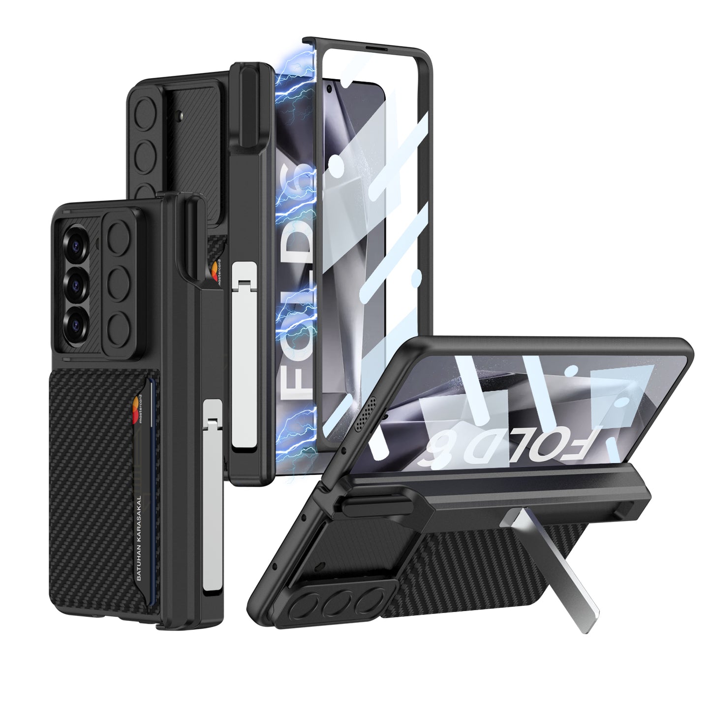 Magnetic Hinge Pen Box Lens Slide Protector Shockproof Phone Case With Screen Protector & Card Holder For Galaxy Z Fold 6