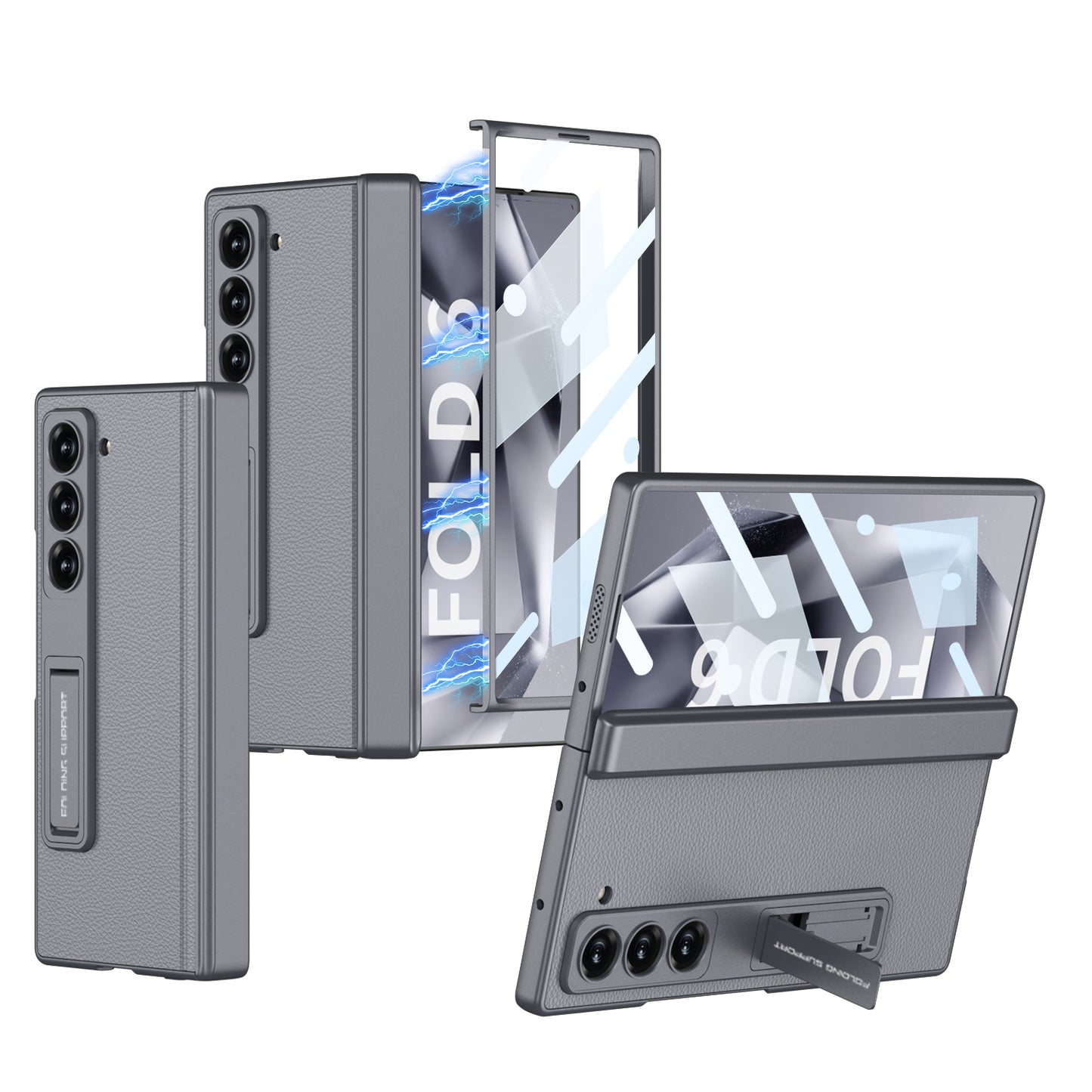 Magnetic Hinge Bracket Shockproof Leather Phone Case With Back Screen Protector For Galaxy Z Fold6