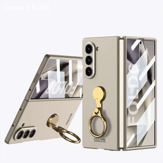 Luxury Shockproof Phone Case With Gold Ring Holder For Galaxy Z Fold 6