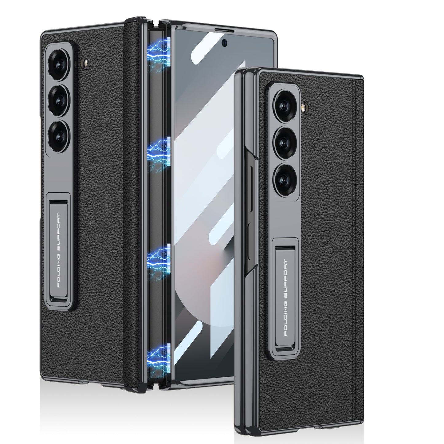 Magnetic Hinge Hidden Bracket All-included Leather Case With Back Screen Protector For Galaxy Z Fold 7/6/5