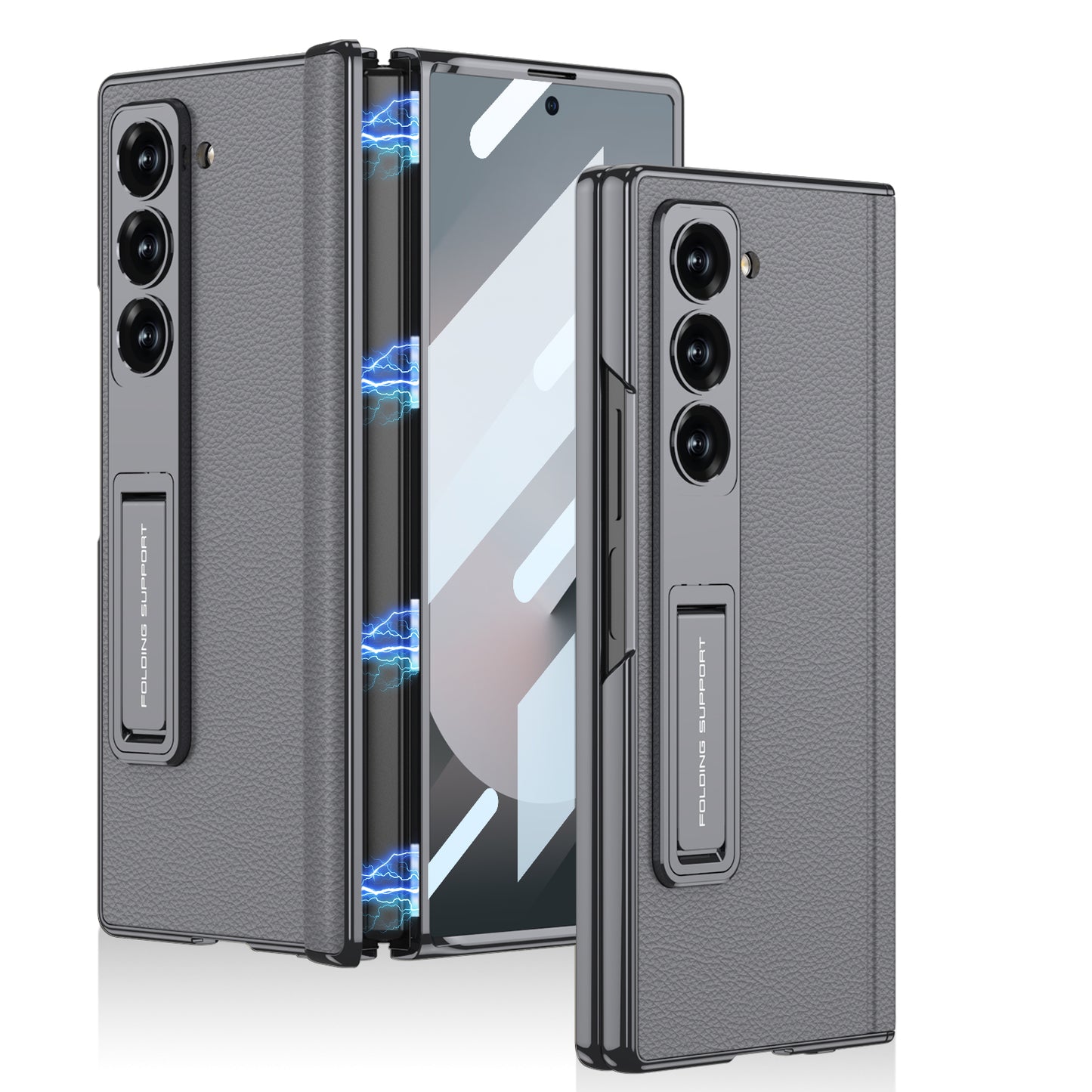 Magnetic Hinge Hidden Bracket All-included Leather Case With Back Screen Protector For Galaxy Z Fold 7/6/5