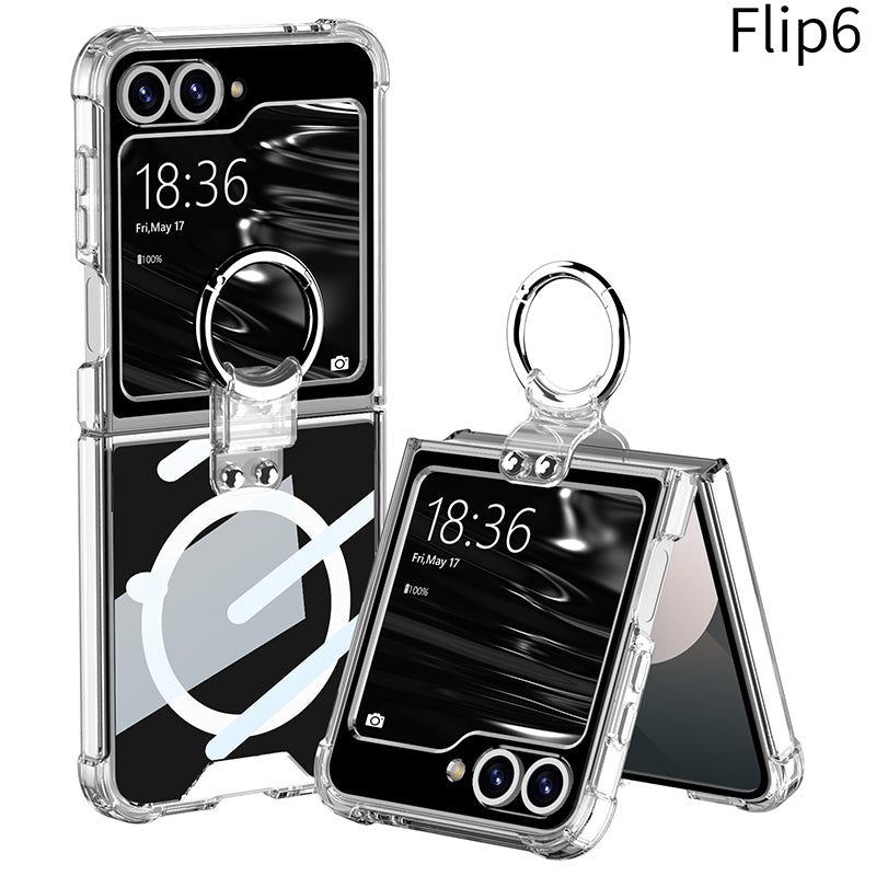 Magnetic All-included Shockproof Phone Cover With Ring Holder For Galaxy Z Flip6 Flip5 Flip4 4Flip3