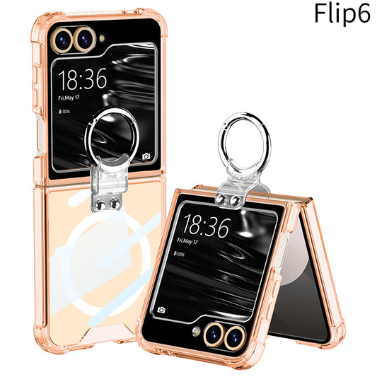 Magnetic All-included Shockproof Phone Cover With Ring Holder For Galaxy Z Flip6 Flip5 Flip4 4Flip3