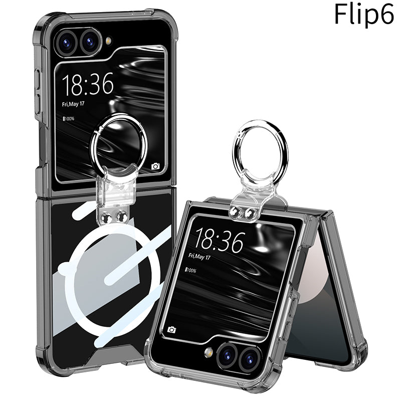 Magnetic All-included Shockproof Phone Cover With Ring Holder For Galaxy Z Flip6 Flip5 Flip4 4Flip3