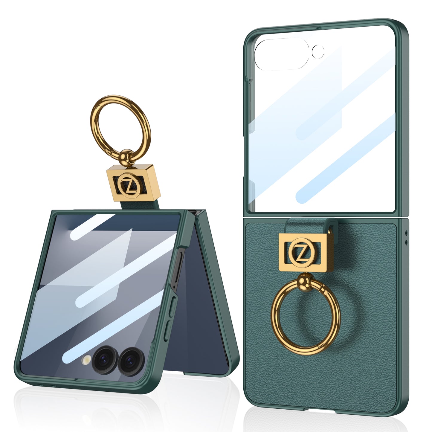 Luxury Leather Z Ring Holder Phone Case With Back Screen Protector For Galaxy Z Flip 7