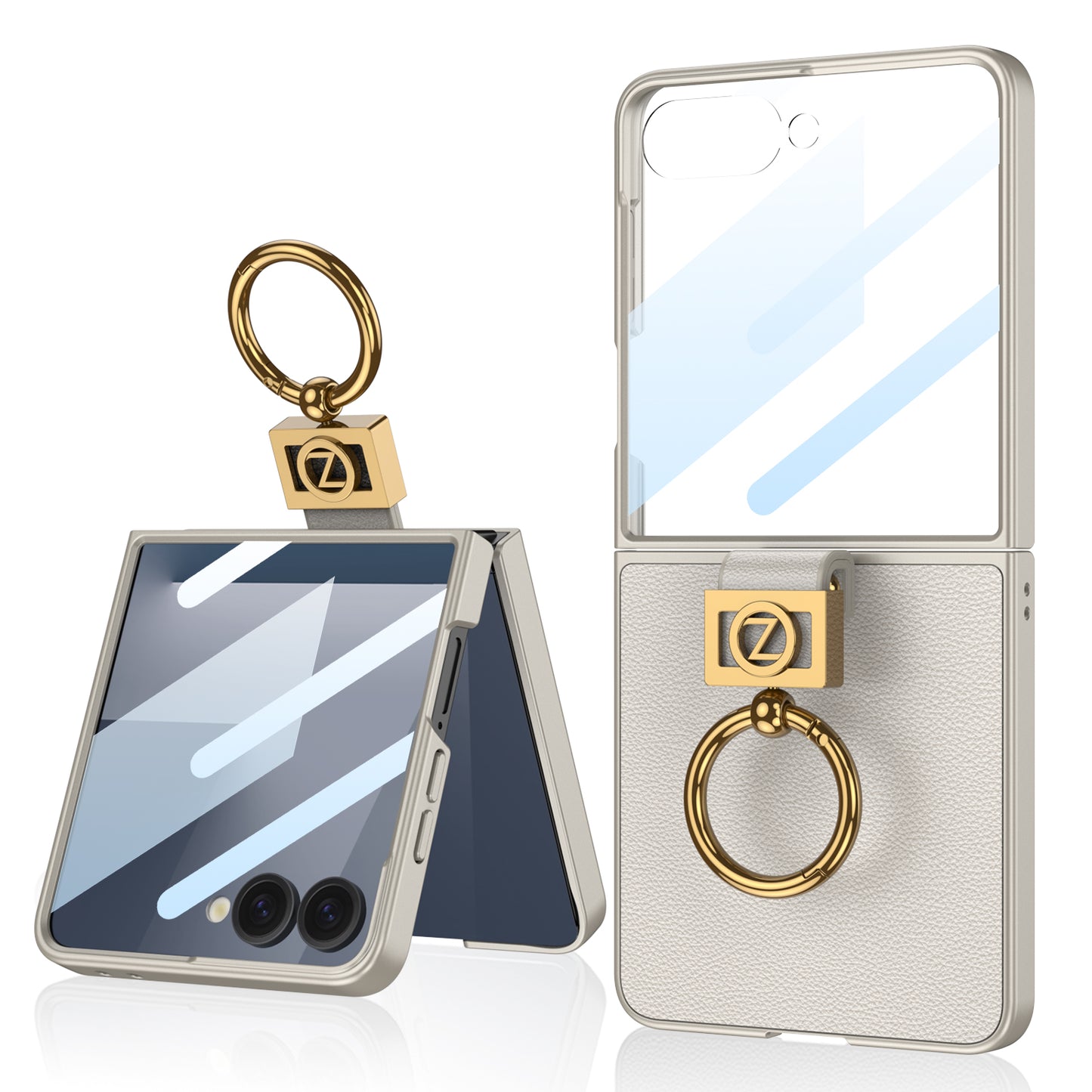 Luxury Leather Z Ring Holder Phone Case With Back Screen Protector For Galaxy Z Flip 7