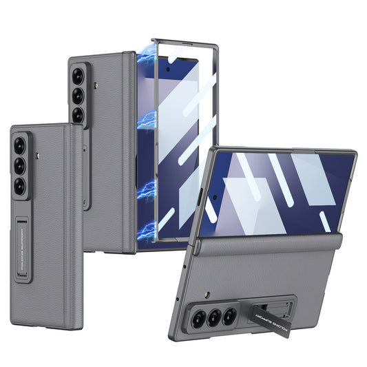 Magnetic Hinge Hidden Bracket All-included Leather Case With Back Screen Protector For Galaxy Z Fold 7