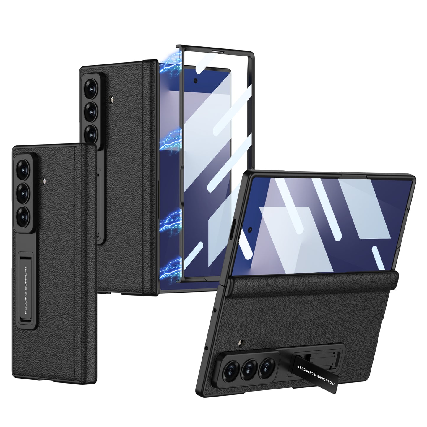 Magnetic Hinge Hidden Bracket All-included Leather Case With Back Screen Protector For Galaxy Z Fold 7