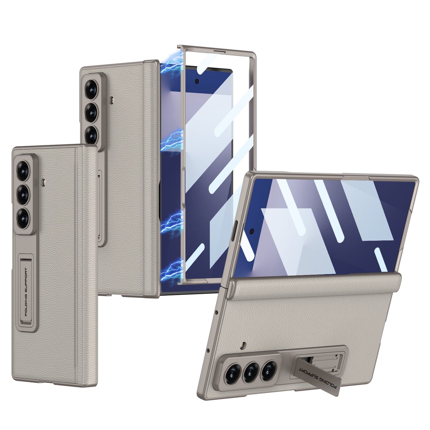Magnetic Hinge Hidden Bracket All-included Leather Case With Back Screen Protector For Galaxy Z Fold 7