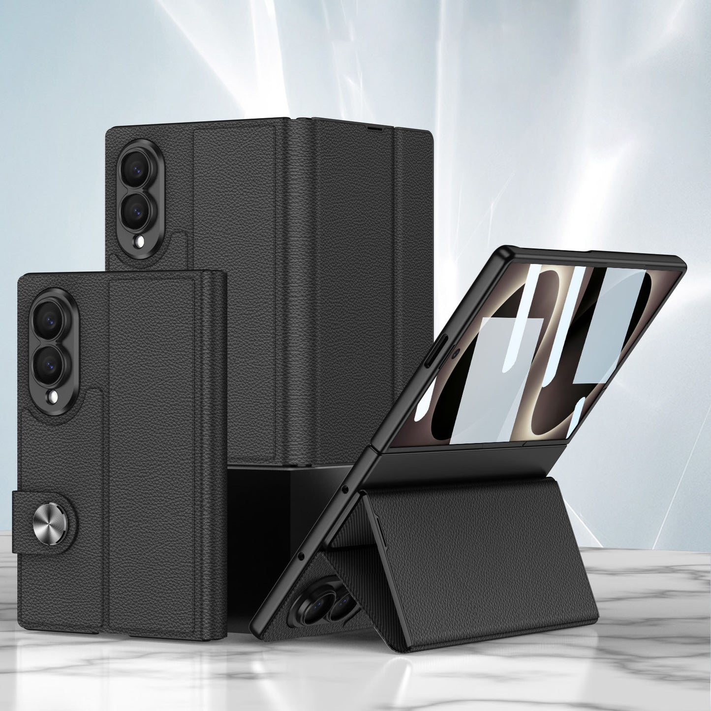 Luxury Leather Galaxy Z Fold 8 Case with Built-In Tempered Glass & Kickstand
