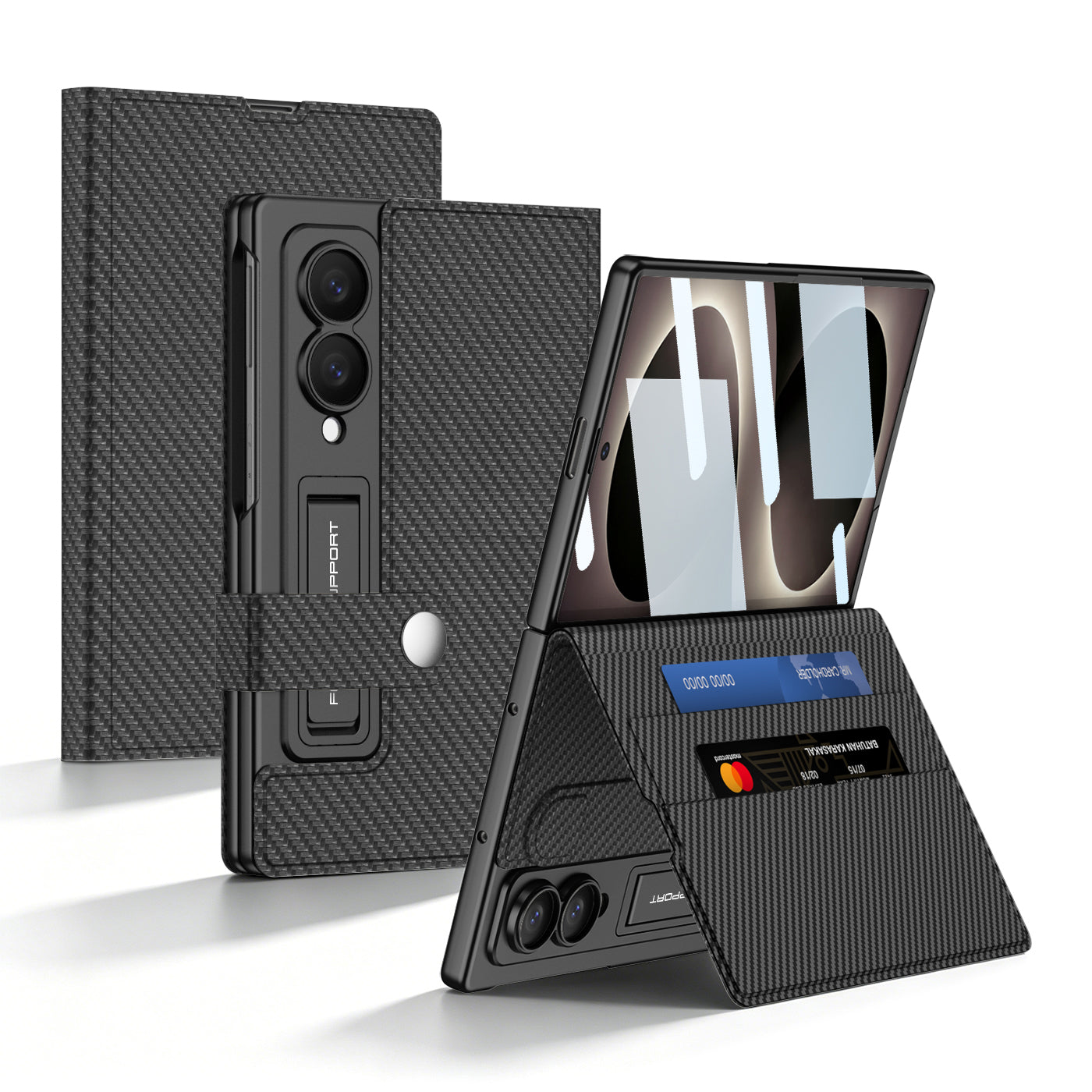 Luxury Leather Galaxy Z Fold 8/7/6 Ultra Phone Case with Built-In Tempered Glass & Kickstand