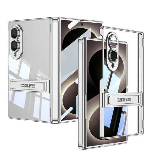 Business-style Bracket Magnetic Hinge Clear Phone Case With Back Screen Film For Galaxy Z Fold8 Ultra Wide