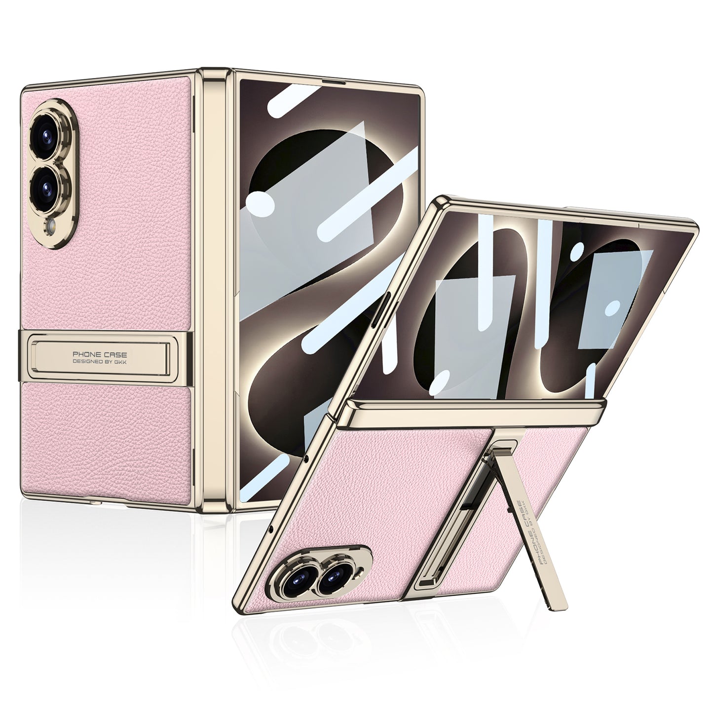 Leather Case For Galaxy Z Fold 8 – Gold-Finish Frame, Built-In Tempered Glass Film & Hidden Kickstand