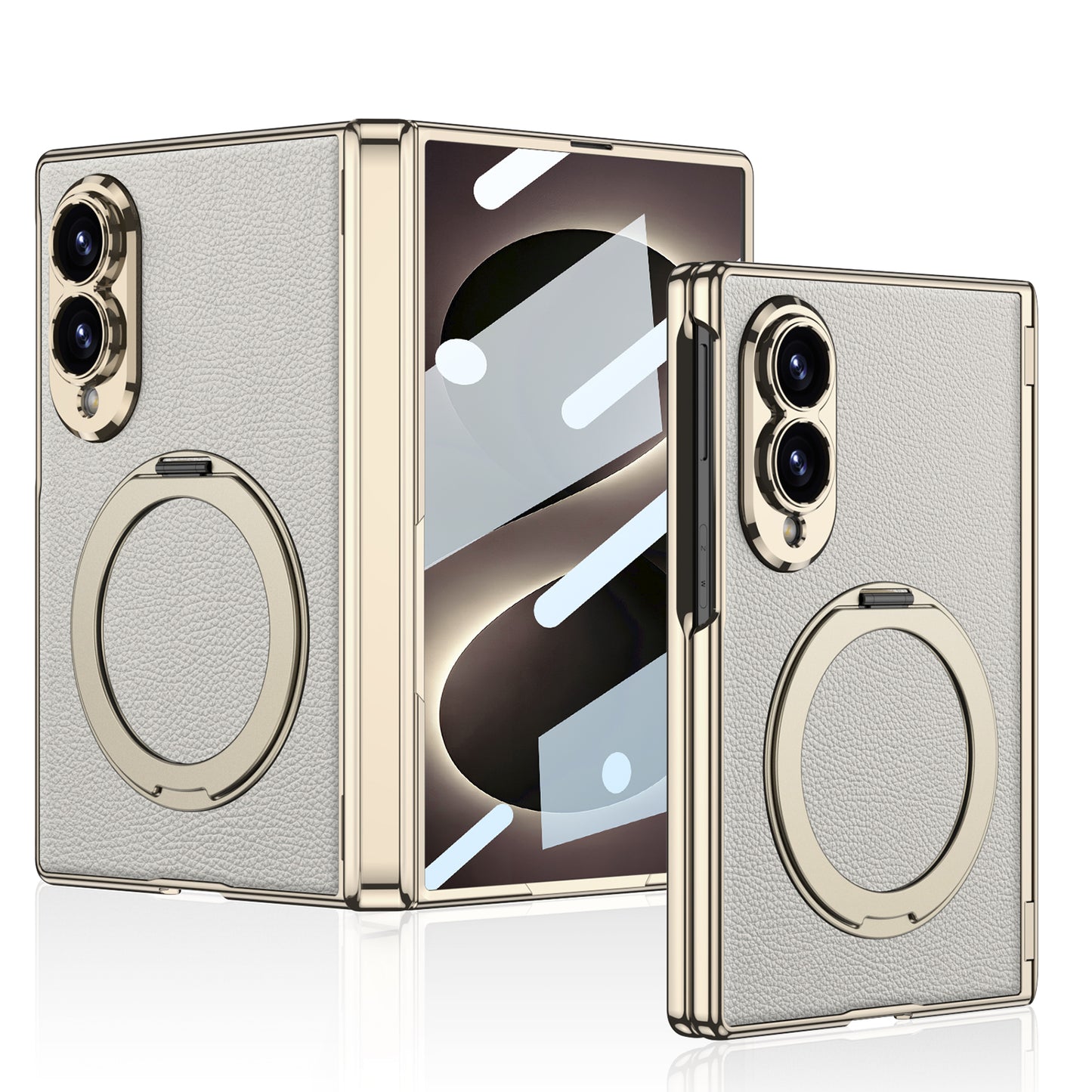 Luxurious Leather Golden Plating Phone Case with Built-In Tempered Glass & Magnetic Bracket For  Galaxy Z Fold 8/7 Wide Ultra