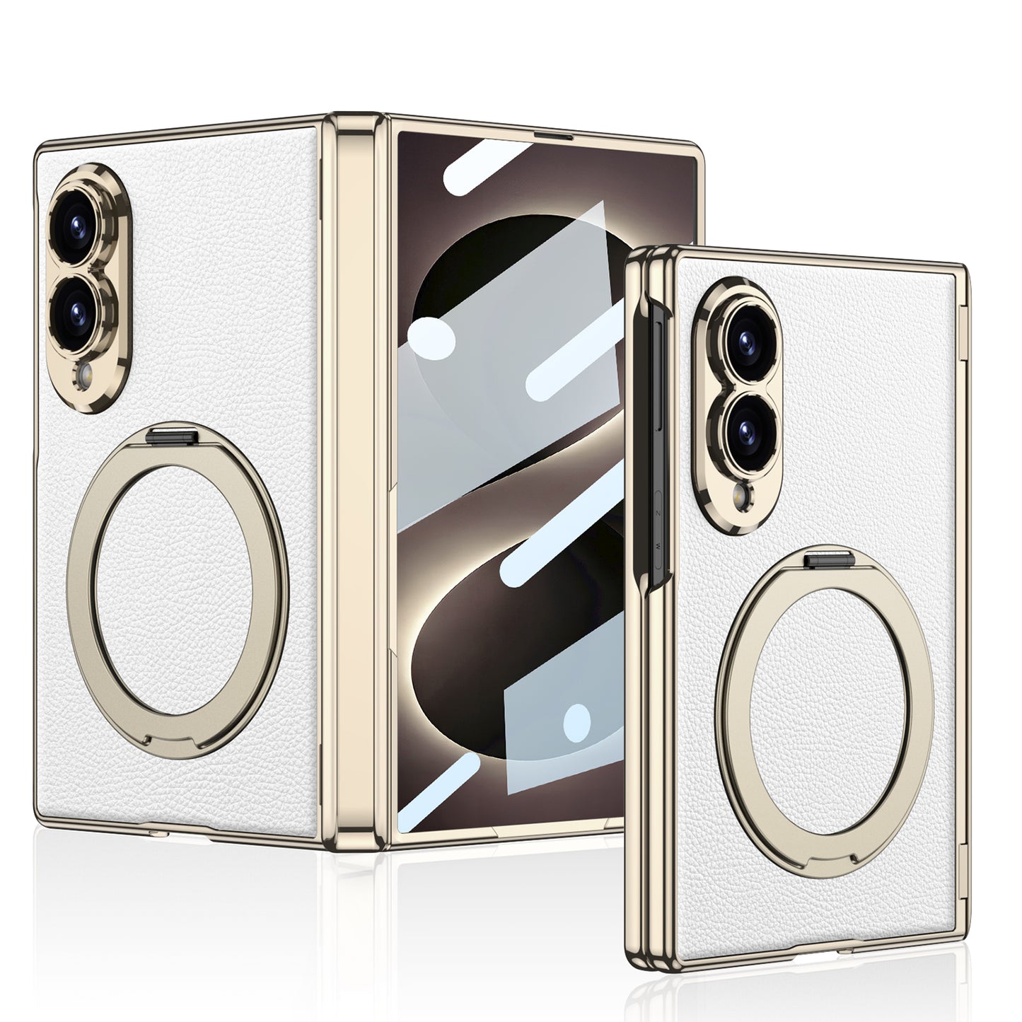 Luxurious Leather Golden Plating Phone Case with Built-In Tempered Glass & Magnetic Bracket For  Galaxy Z Fold 8/7 Wide Ultra