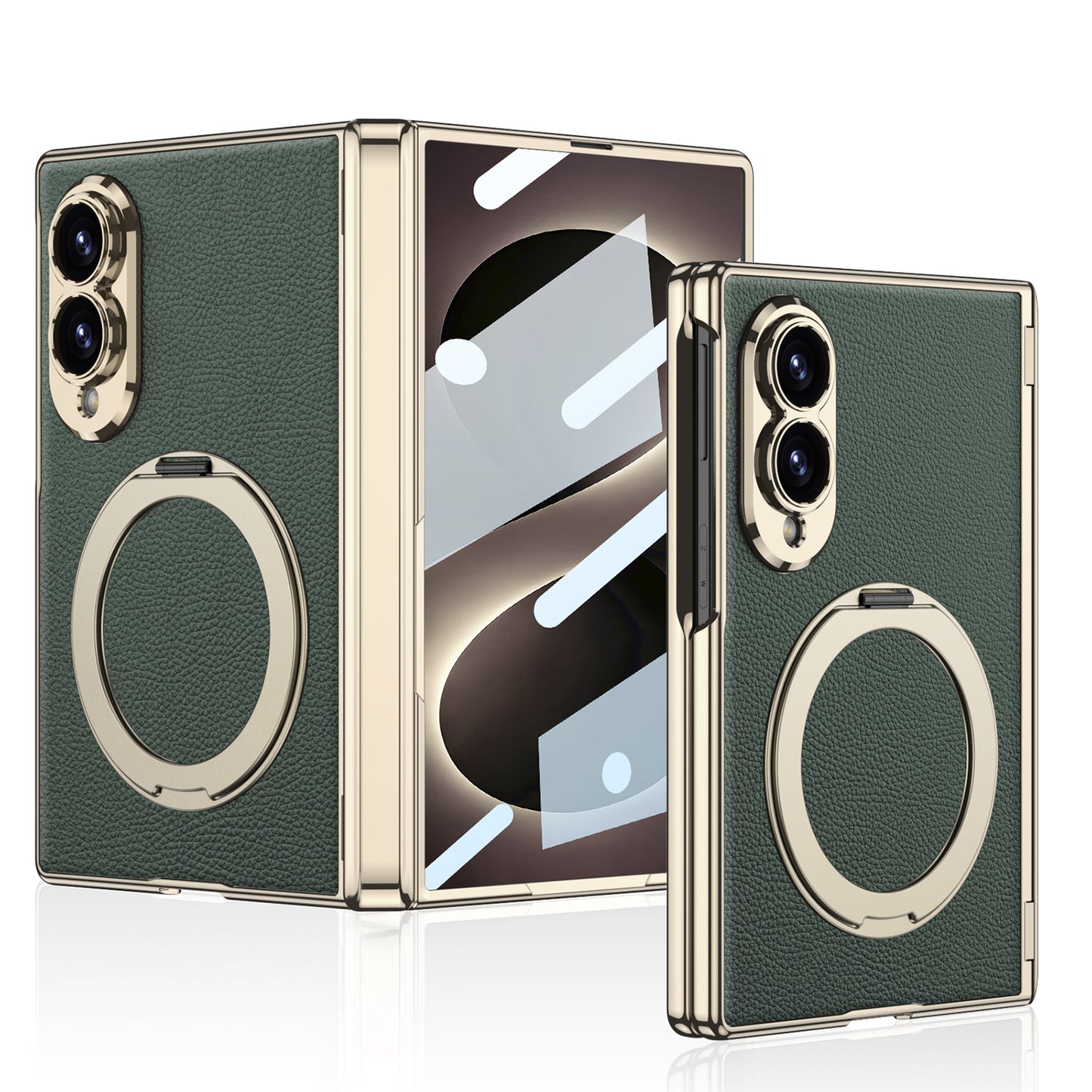 Luxurious Leather Golden Plating Phone Case with Built-In Tempered Glass & Magnetic Bracket For  Galaxy Z Fold 8/7 Wide Ultra