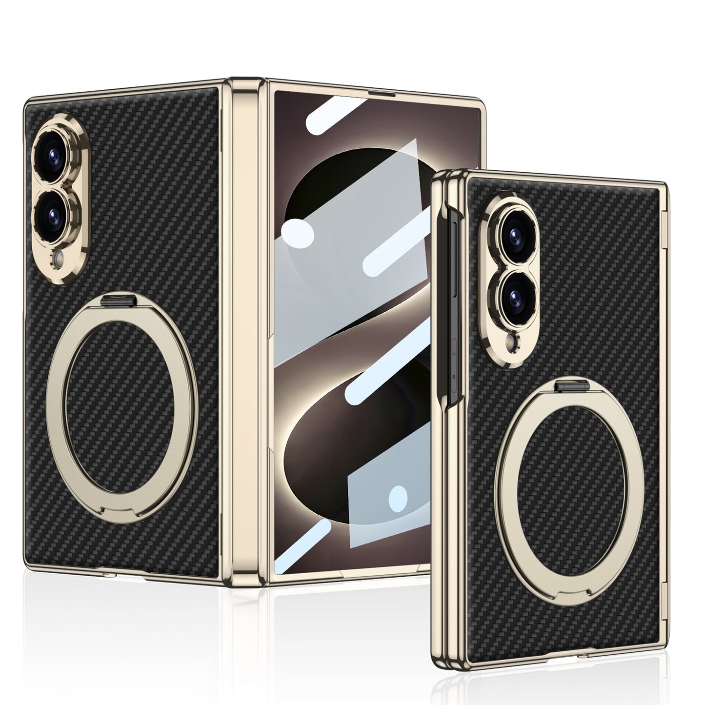 Luxurious Leather Golden Plating Phone Case with Built-In Tempered Glass & Magnetic Bracket For  Galaxy Z Fold 8/7 Wide Ultra