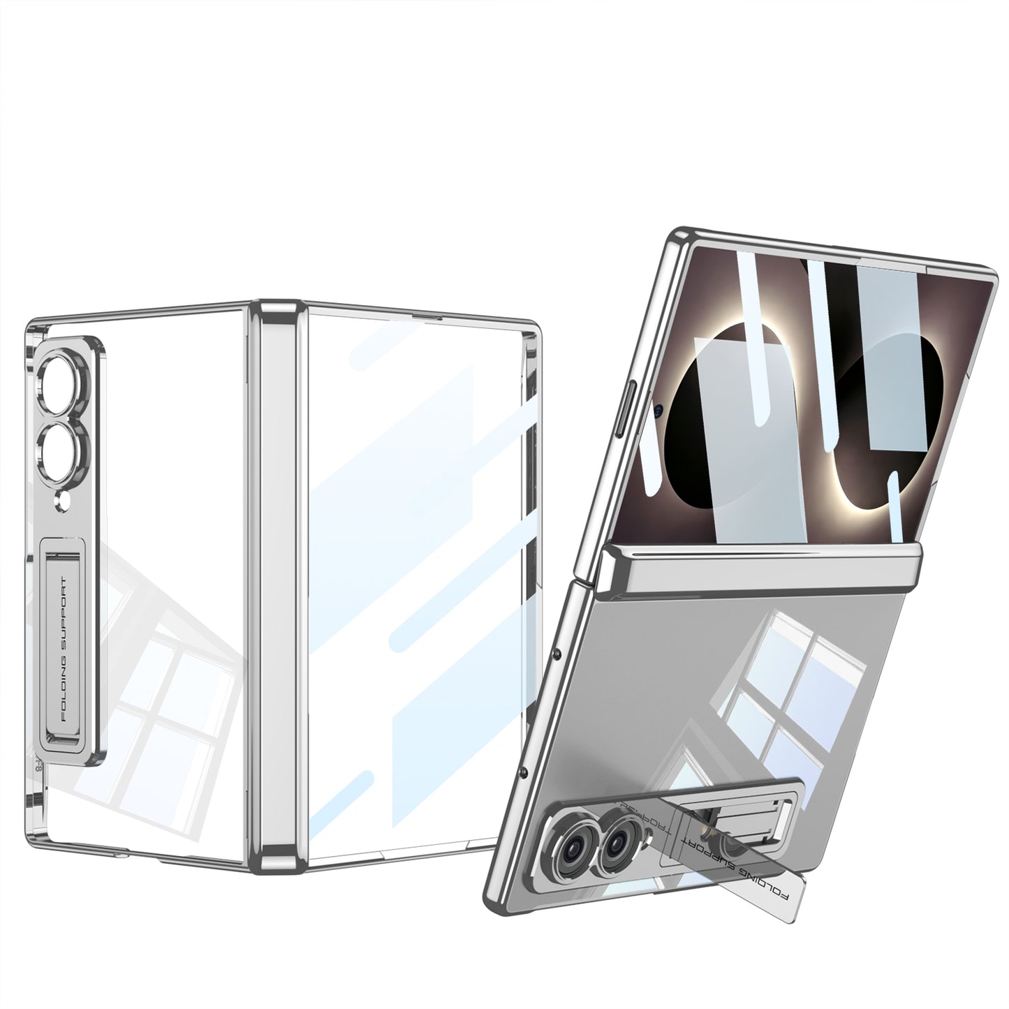 Magnetic Hinge Protective Clear Phone Case with Built-In Tempered Glass & Bracket For Galaxy Z Fold 8/7/6/5 Wide Ultra