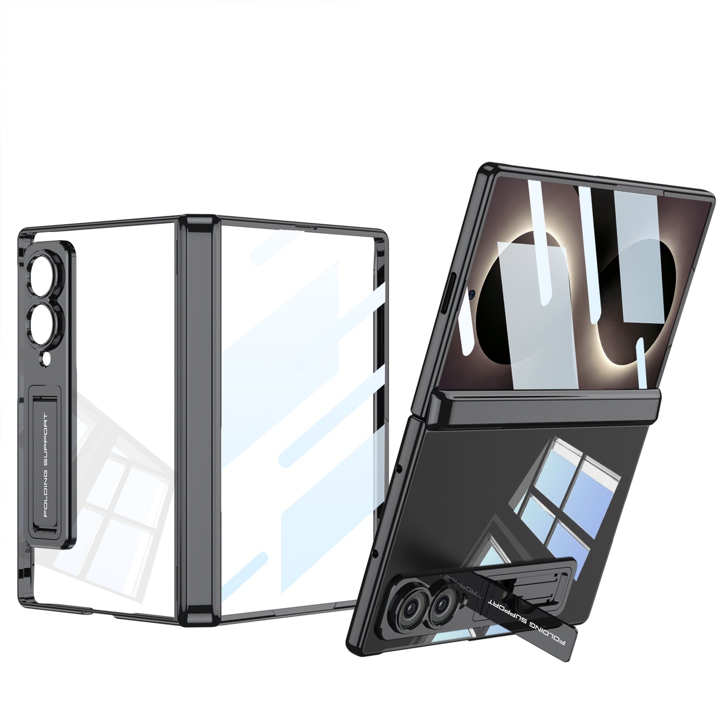 Magnetic Hinge Protective Clear Phone Case with Built-In Tempered Glass & Bracket For Galaxy Z Fold 8/7/6/5 Wide Ultra