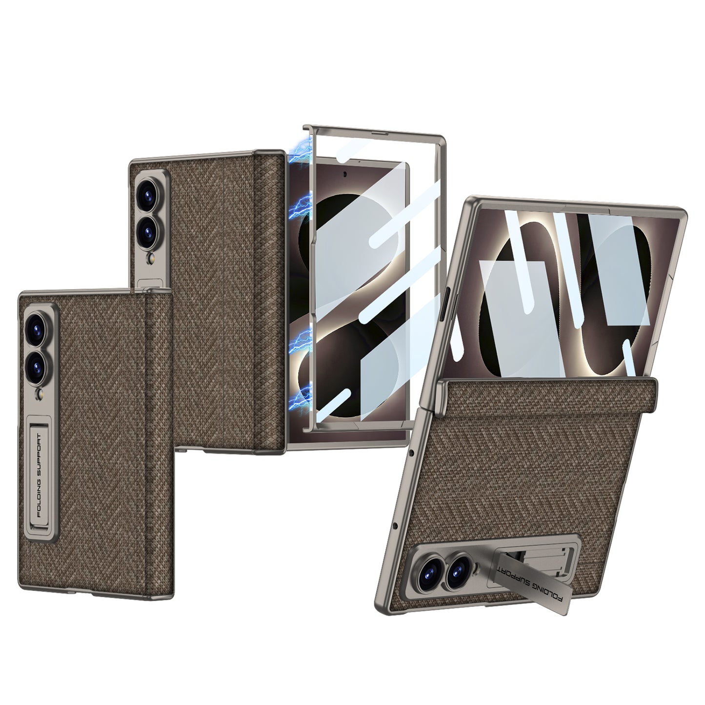 Luxurious Leather Phone Case with Built-In Tempered Glass & Bracket For Galaxy Z Fold 8/7 Wide Ultra