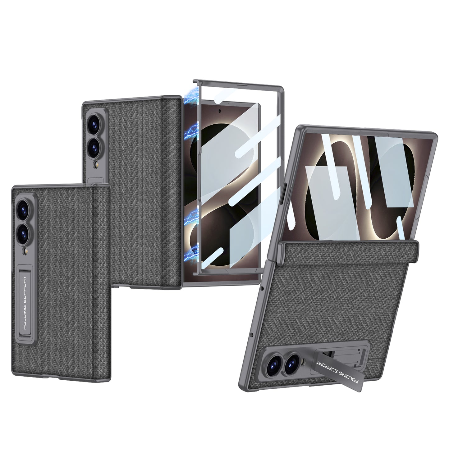 Luxurious Leather Phone Case with Built-In Tempered Glass & Bracket For Galaxy Z Fold 8/7 Wide Ultra