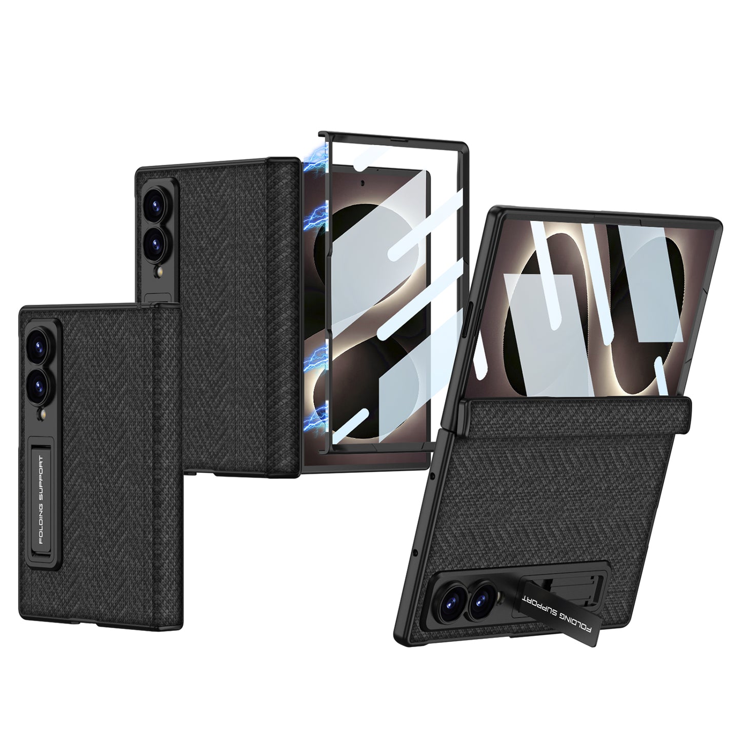 Luxurious Leather Phone Case with Built-In Tempered Glass & Bracket For Galaxy Z Fold 8/7 Wide Ultra
