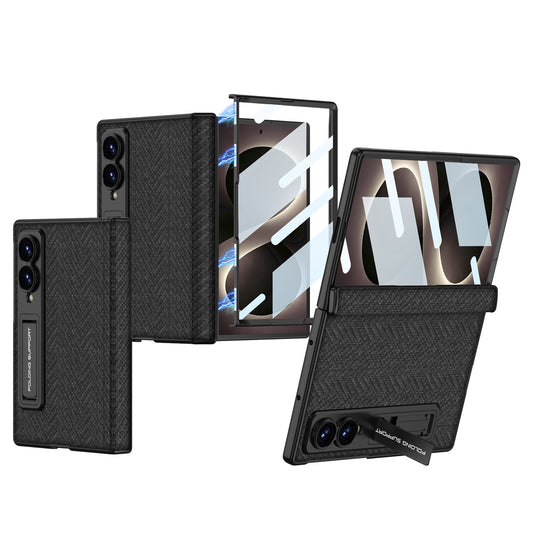 Luxurious Leather Phone Case with Built-In Tempered Glass & Bracket For Galaxy Z Fold8 Wide Ultra