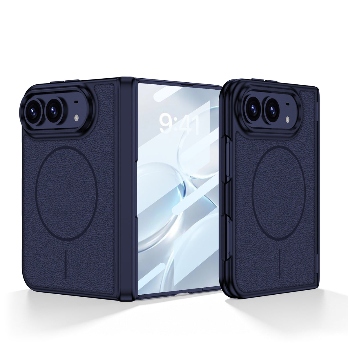iPhone Duo - Magnetic Hinge Protection Leather Cover Built-in Tempered Glass Film & Magnetic Ring