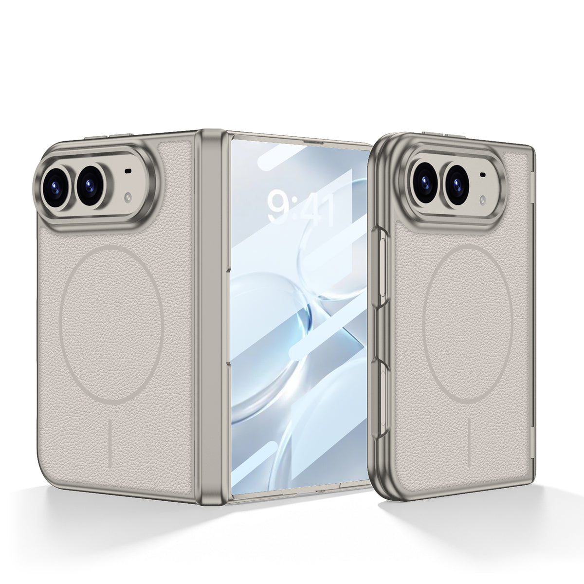 iPhone Duo - Magnetic Hinge Protection Leather Cover Built-in Tempered Glass Film & Magnetic Ring