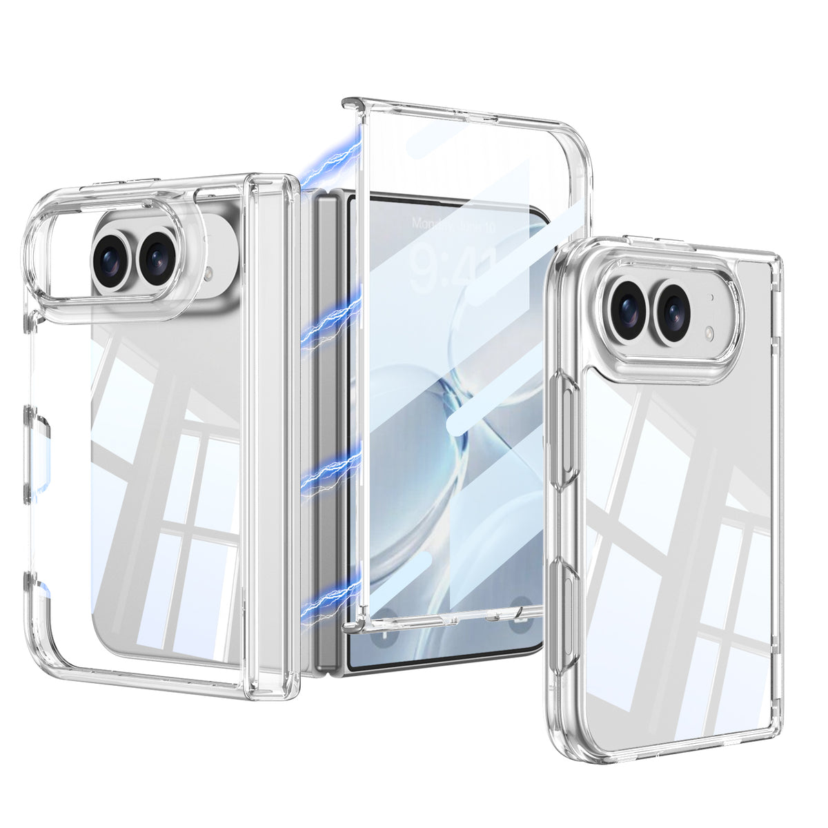 iPhone Ultra - Magnetic Hinge Protection Clear Cover Built-in Tempered Glass Film
