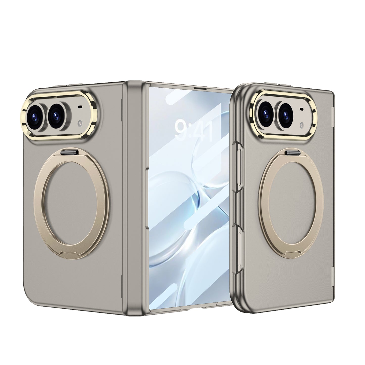 iPhone Ultra - Magnetic Hinge Protection Fashion Cover Built-in Tempered Glass Film & Magnetic Kickstand