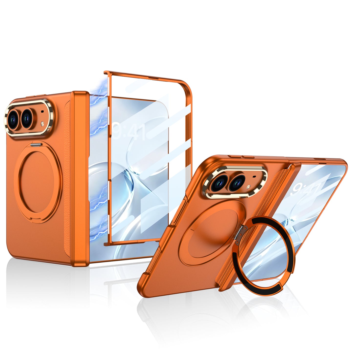 iPhone Ultra - Magnetic Hinge Protection Business Cover Built-in Tempered Glass Film & Magnetic Kickstand