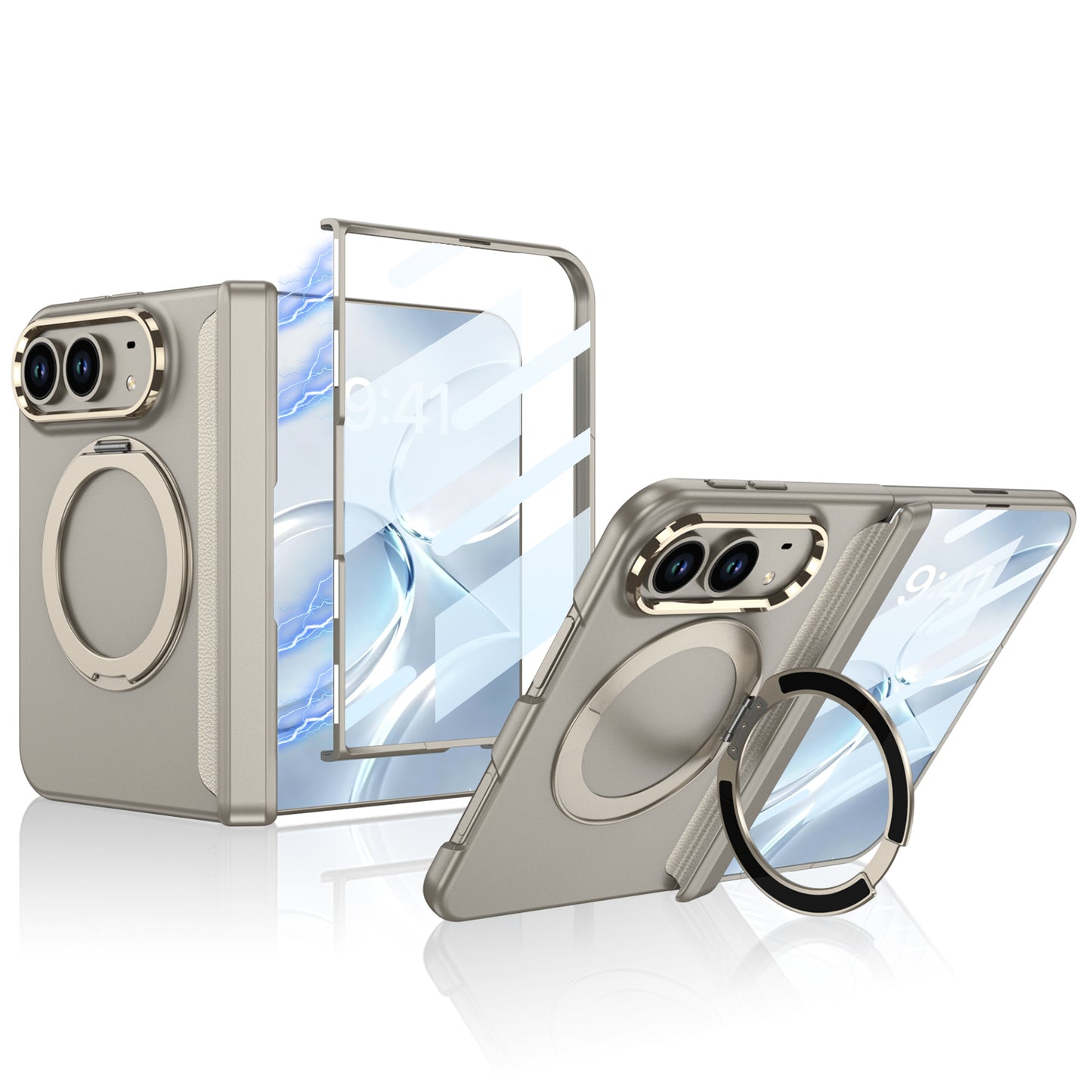 iPhone Ultra - Magnetic Hinge Protection Business Cover Built-in Tempered Glass Film & Magnetic Kickstand