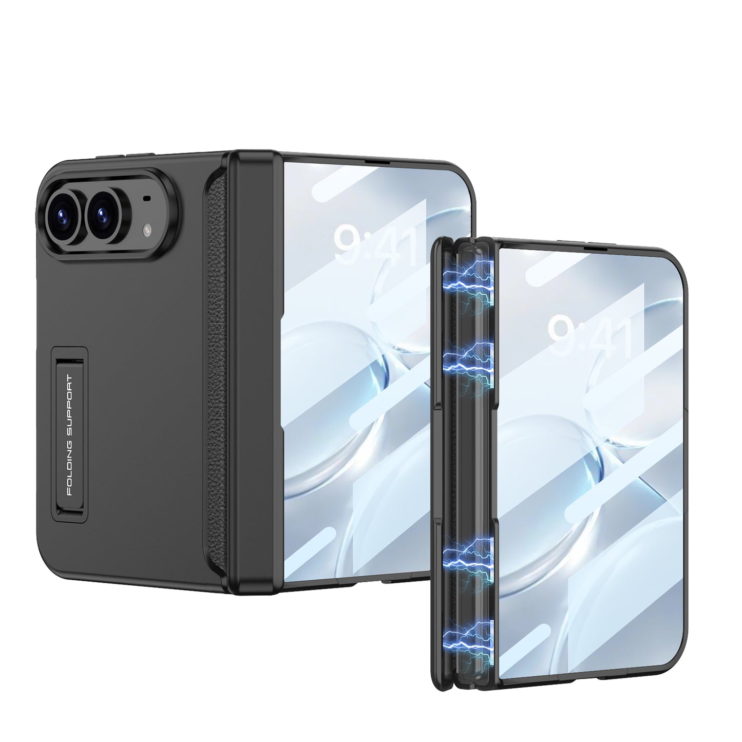 iPhone Ultra - Magnetic Hinge Protection Business Cover Built-in Tempered Glass Film & Hidden Kickstand