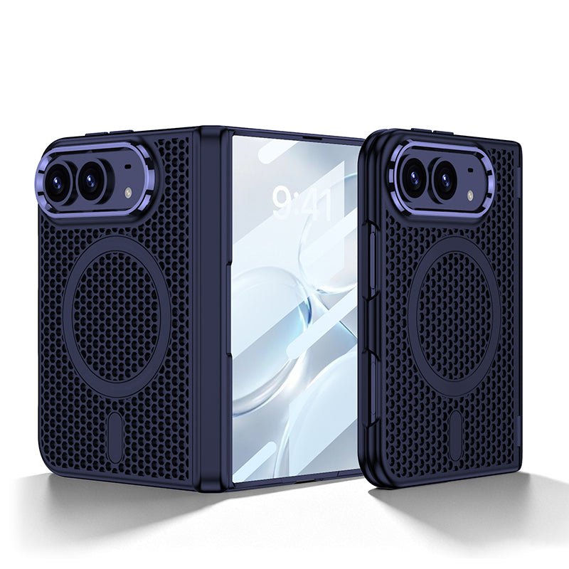 iPhone Ultra - Magnetic Hinge Protection Honeycomb‑Mesh Cooling Cover Built-in Tempered Glass Film & Magnetic Ring