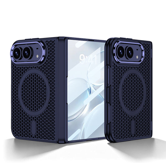 iPhone Ultra - Magnetic Hinge Protection Honeycomb‑Mesh Cooling Cover Built-in Tempered Glass Film & Magnetic Ring