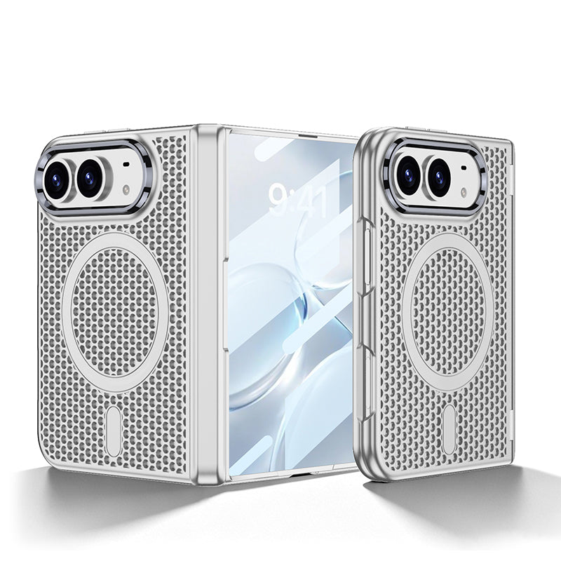 iPhone Ultra - Magnetic Hinge Protection Honeycomb‑Mesh Cooling Cover Built-in Tempered Glass Film & Magnetic Ring