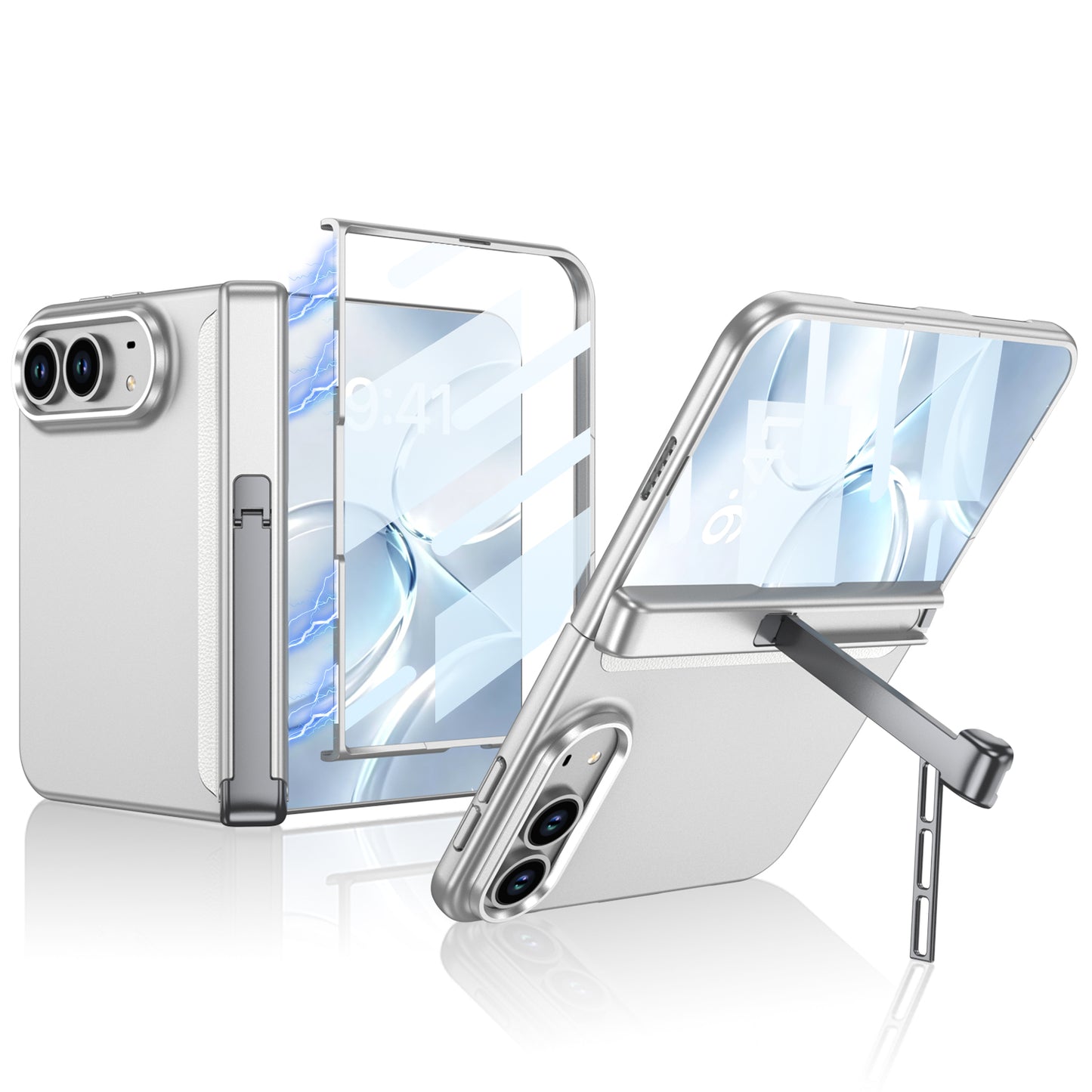 iPhone Ultra - Magnetic Hinge Protection Business Cover Built-in Tempered Glass Film & Tri‑Fold Side Kickstand