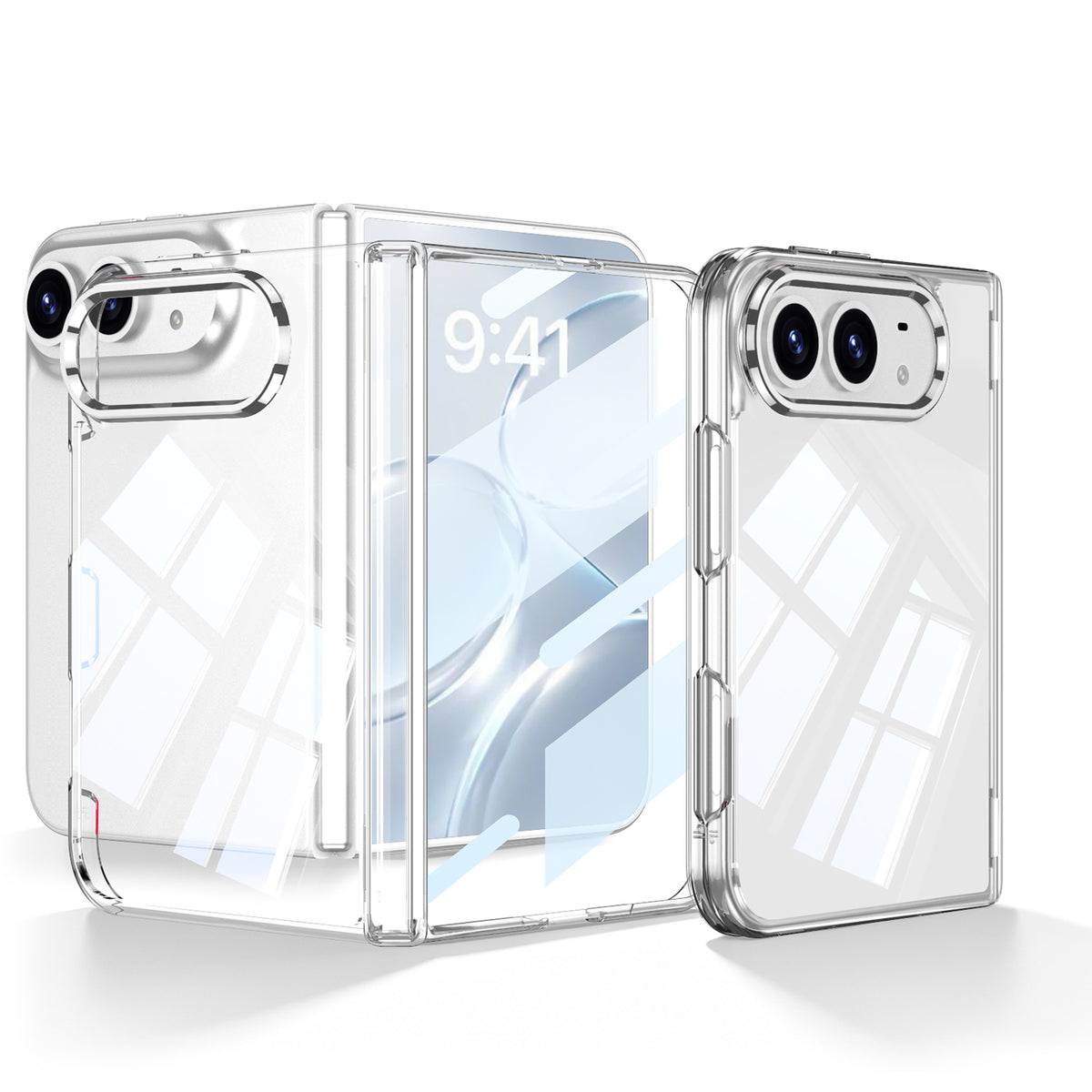 iPhone Ultra - Magnetic Hinge Protection Clear Plating Cover Built-in Tempered Glass Film